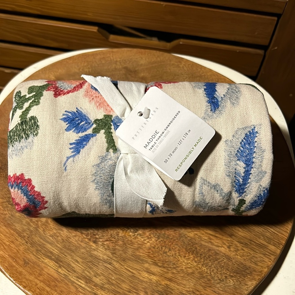 Pottery Barn Maddie Table Throw / Embroidered 50” x 70” BNWT